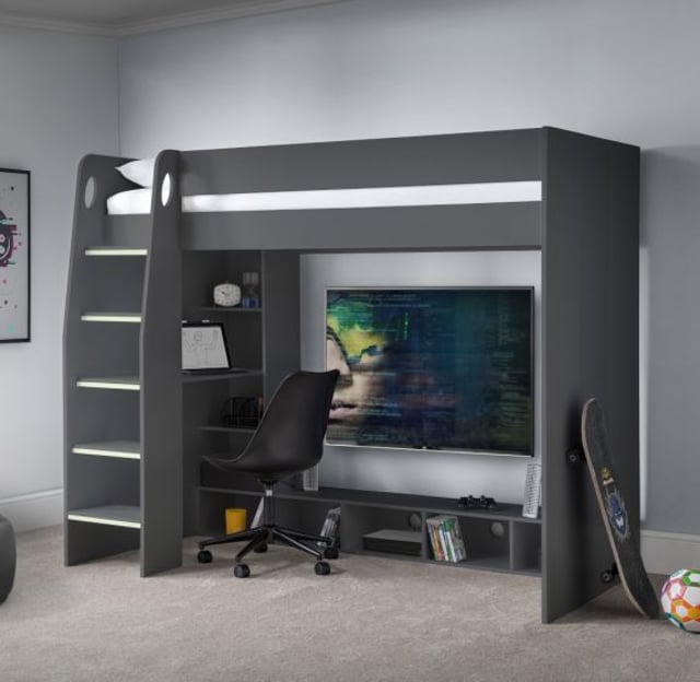 Nebula Anthracite Wooden Gaming High Sleeper Bed 