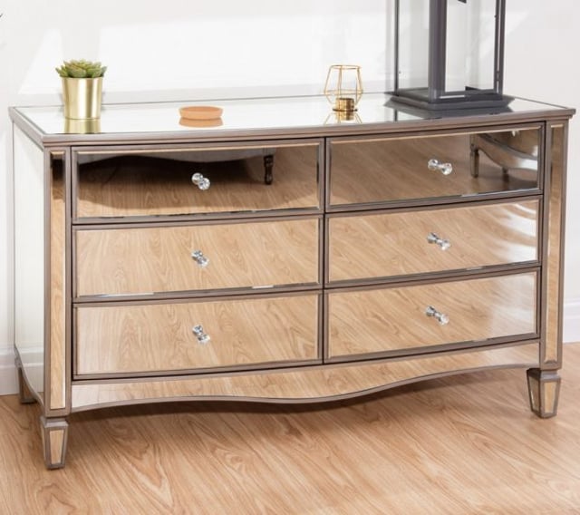 Elysee Mirrored 6 Drawer Wide Chest