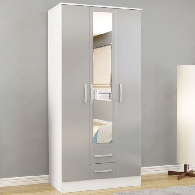 Lynx White and Grey 3 Door Combination Wardrobe with Mirror