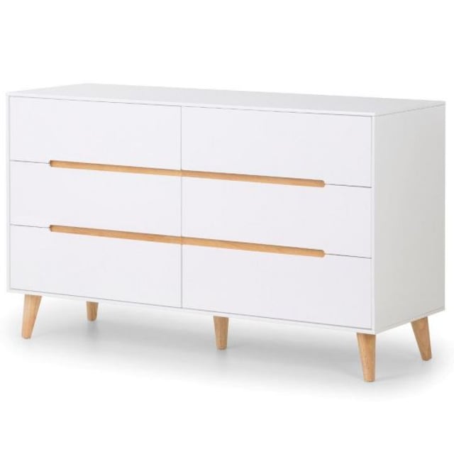 Alicia White and Oak 6 Drawer Wide Wooden Chest