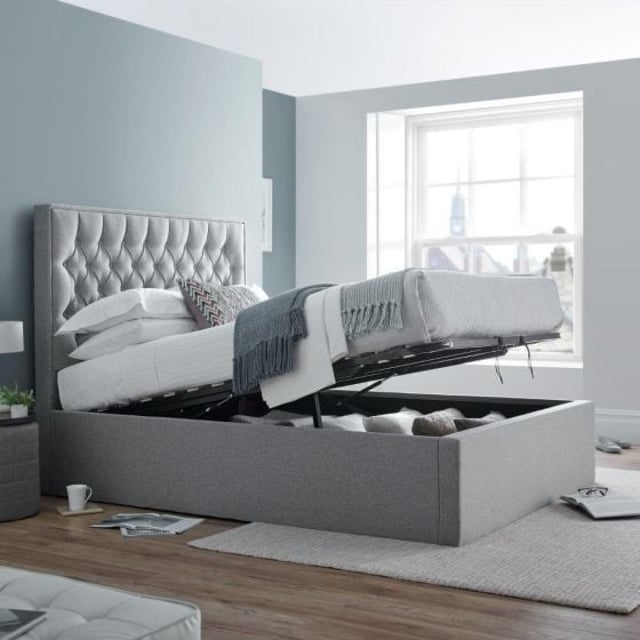Wilson Grey Fabric Ottoman Storage Bed, King Size Storage Bed Dimensions
