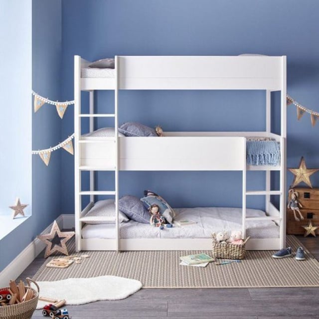 Snowdon White Wooden Triple Sleeper Bunk Bed Frame Only - 3ft Single