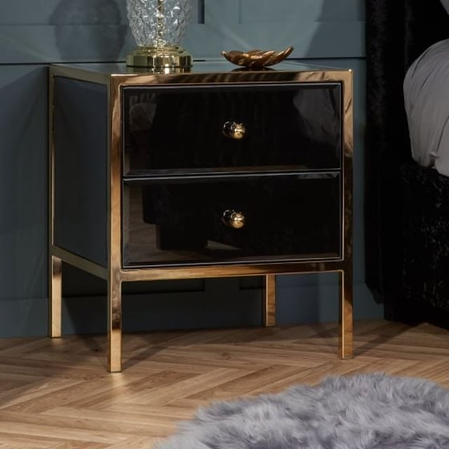 Fenwick Black and Gold 2 Drawer Bedside Table