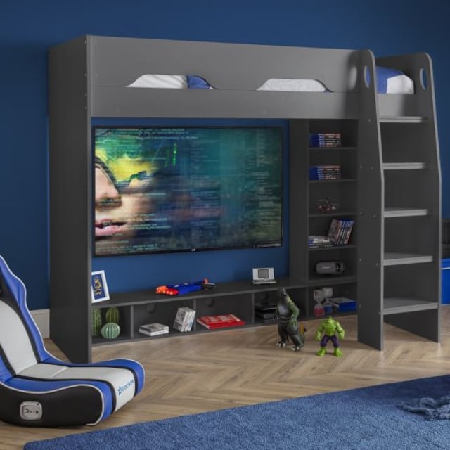 Galaxy Grey Wooden High Sleeper Gaming Bed