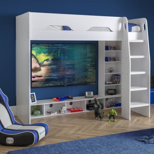 Galaxy White Wooden High Sleeper Gaming Bed