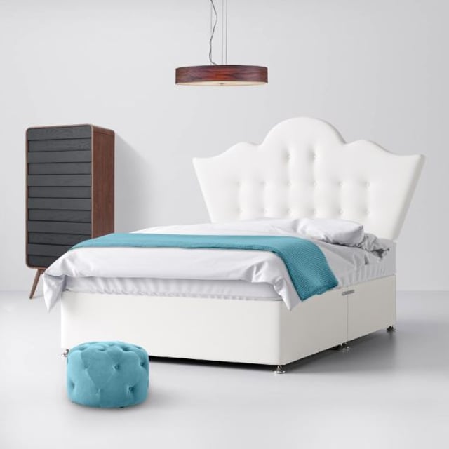 Florence Buttoned White Fabric Divan Bed