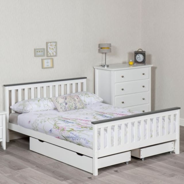 Shanghai White and Grey Wooden Bed
