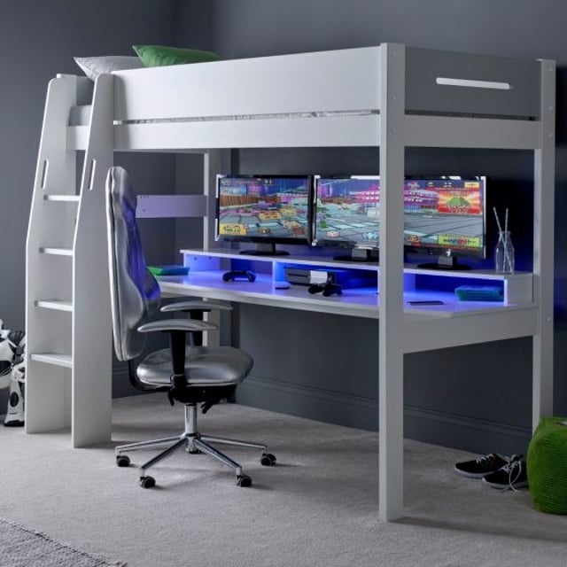 Urban White and Grey Console Gaming Wooden High Sleeper