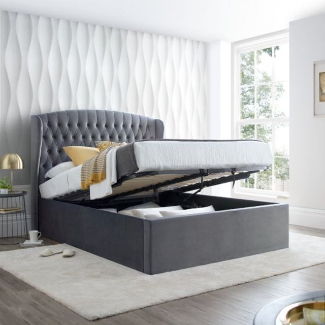 Warwick Grey Velvet Fabric Ottoman Bed