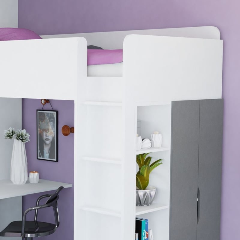 Loft Station White and Grey Wooden High Sleeper | Happy Beds
