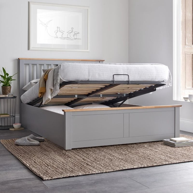 Malmo Grey Wooden Ottoman Bed 5ft King Size