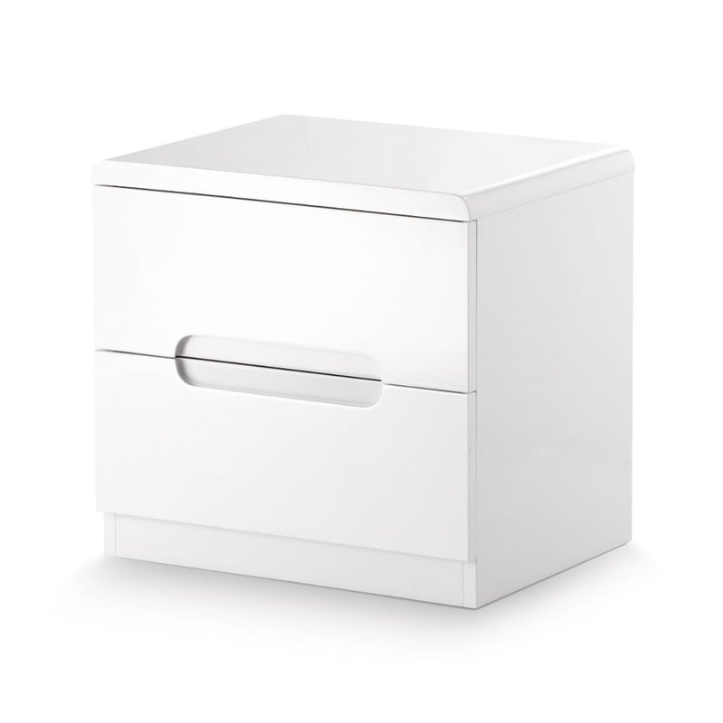 Manhattan Gloss White 2 Drawer Bedside Table Happy Beds