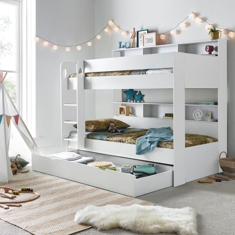 Oliver White Wooden Storage Bunk Bed Happy Beds