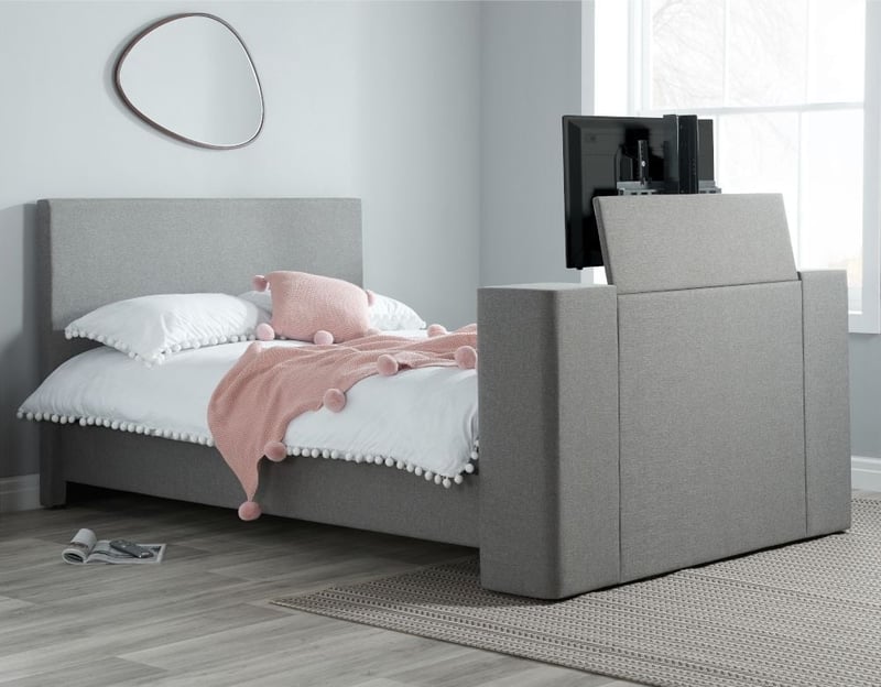 Plaza Grey Fabric Electric Media TV Bed Happy Beds