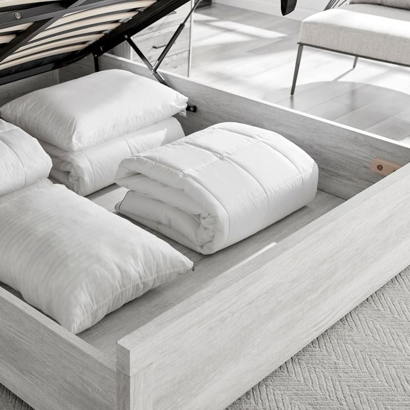 Rodley Grey Oak Wooden Ottoman Storage Bed Happy Beds
