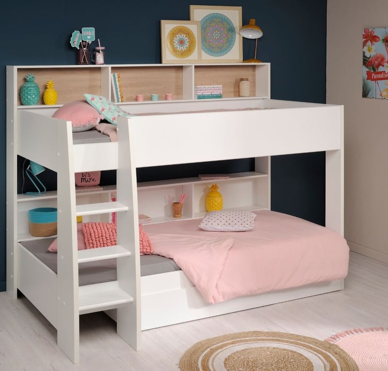 Tam Tam White and Oak Bunk Bed with Drawer Happy Beds