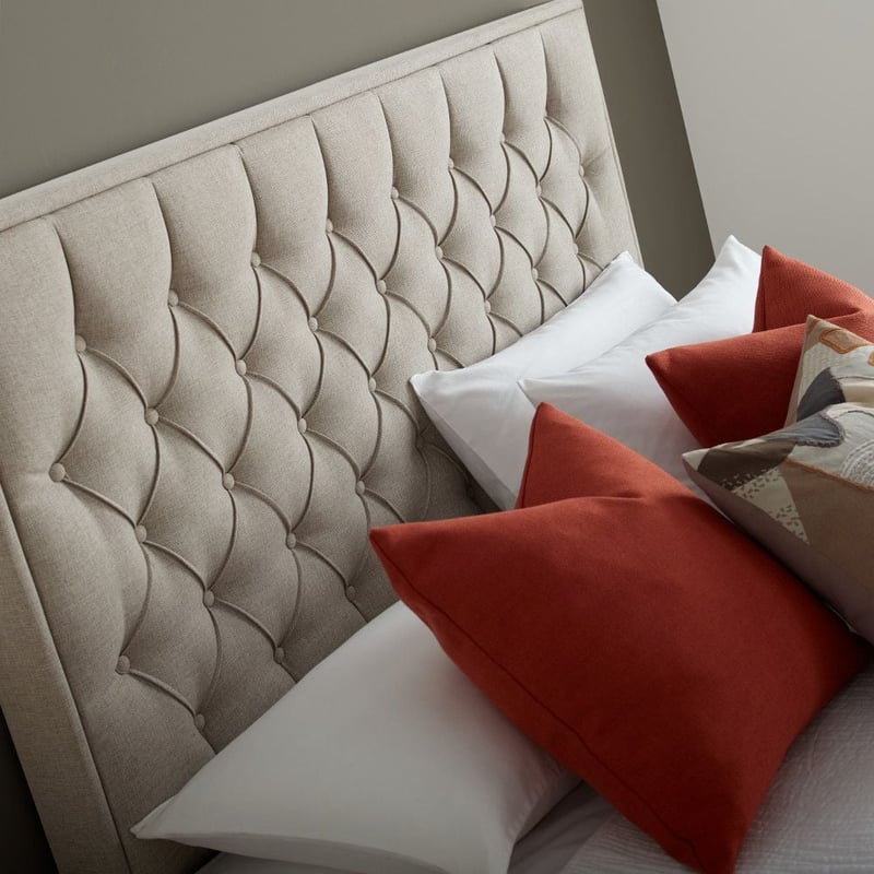 Wilson Oatmeal Fabric Ottoman Storage Bed Frame 5ft King Size