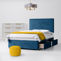 Blue Velvet Divan Bed & Cornell Plain Headboard