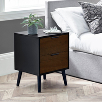 Alba Walnut and Black 2 Drawer Bedside Table