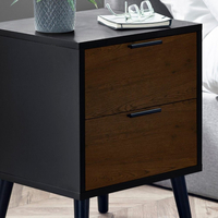 Alba Walnut and Black 2 Drawer Bedside Table