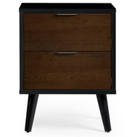 Alba Walnut and Black 2 Drawer Bedside Table