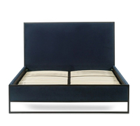 Cooper Navy Blue Velvet and Black Metal Bed