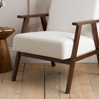 Ellwood White and Walnut Boucle Armchair