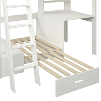 Estella White Wooden High Sleeper with Desk and Grey Futon