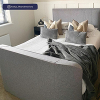 Griffin Light Grey Fabric Ottoman Media Electric TV Bed with Speakers