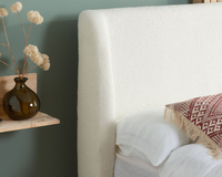 Halfden White Boucle Fabric Winged Wooden Bed