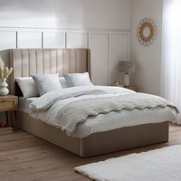 Harper Warm Stone Velvet Winged Ottoman Storage Bed