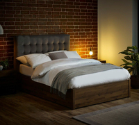 Jackson Rustic and Grey Velvet and Wooden Ottoman Storage Bed