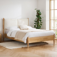 Marley Cream Fabric and Oak Wooden Bed