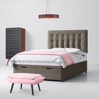Grey Fabric Divan Bed & Cornell Button Headboard