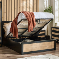Padstow Black Rattan Wooden Ottoman Storage Bed