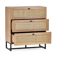 Padstow Oak Rattan 3 Drawer Wooden Chest
