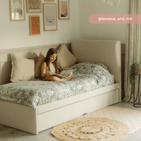 Una Warm Stone Fabric Guest Bed with Trundle