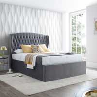 Warwick Grey Velvet Fabric Winged Ottoman Bed