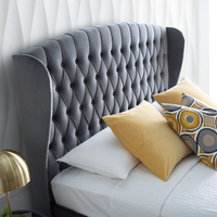 Warwick Grey Velvet Fabric Winged Ottoman Bed