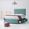 Duck Egg Fabric Divan Bed & Cornell Line Headboard