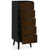 Alba Walnut and Black 5 Drawer Narrow Chest