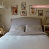 Belle Oak Fabric and Wooden Scroll Bed