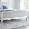 Belle White Fabric and Wooden Scroll Bed