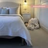 Camille Oatmeal Fabric and Oak Wooden Bed