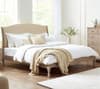 Camille Oatmeal Fabric and Oak Wooden Bed