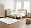 Camille Oatmeal Fabric and Oak Wooden Bed