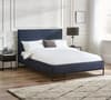 Cooper Navy Blue Velvet and Black Metal Bed