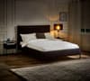 Cooper Navy Blue Velvet and Black Metal Bed