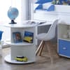 Eli White and Blue Wooden Mid Sleeper with Desk and Shelving Unit