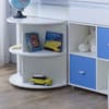 Eli White and Blue Wooden Mid Sleeper with Desk and Shelving Unit